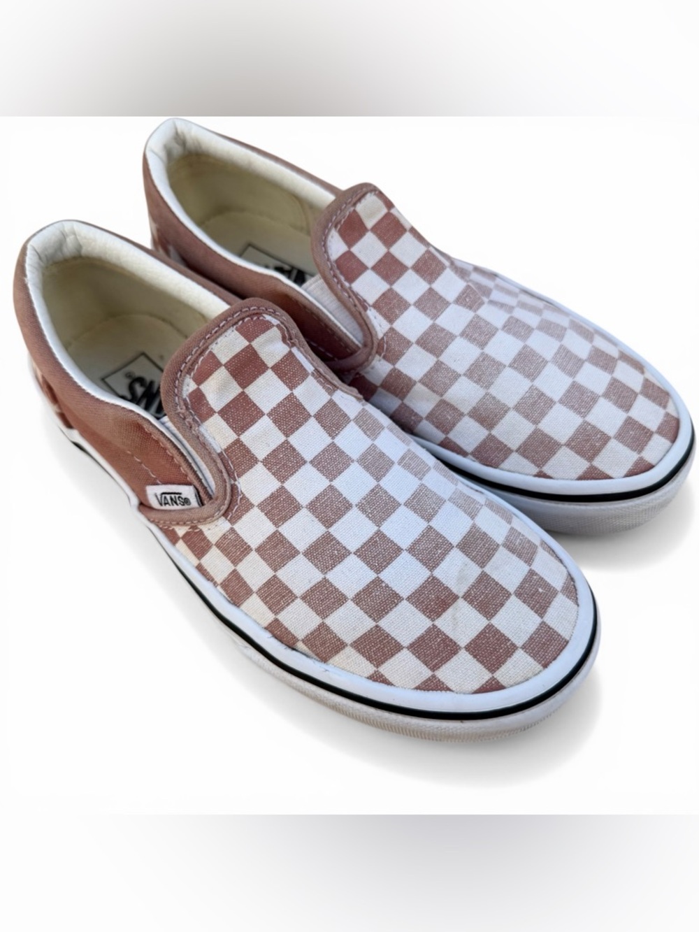 Vans Checkerboard Slip On Shoes Mauve‎ White Kids 3 Womens 4.5